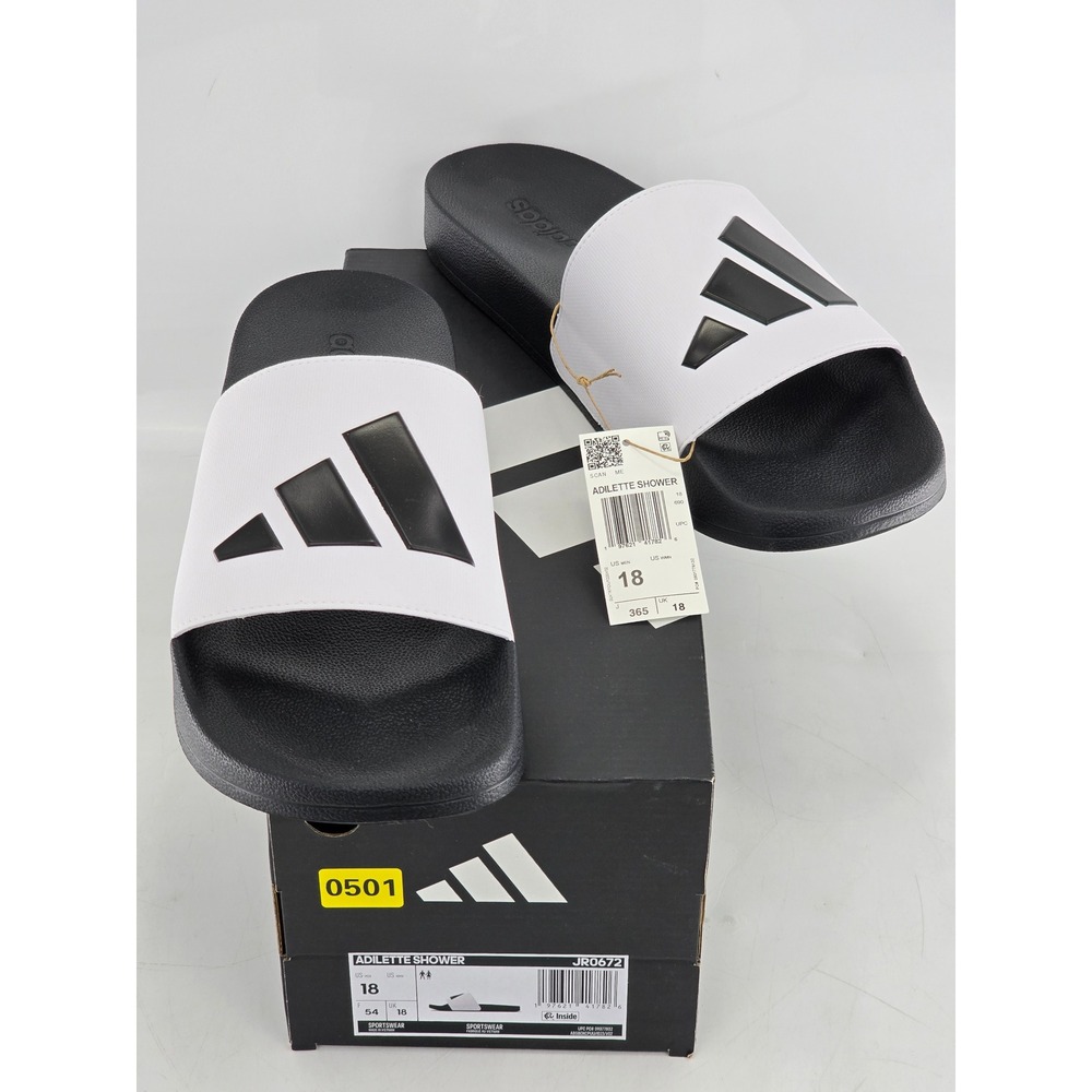 Adidas Adilette Shower Mens Size 18 White Black Slides JR0672 - New